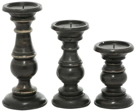 Ivy Collection Apenimon Candle Holders Set of 3 in Black by UMA Enterprises