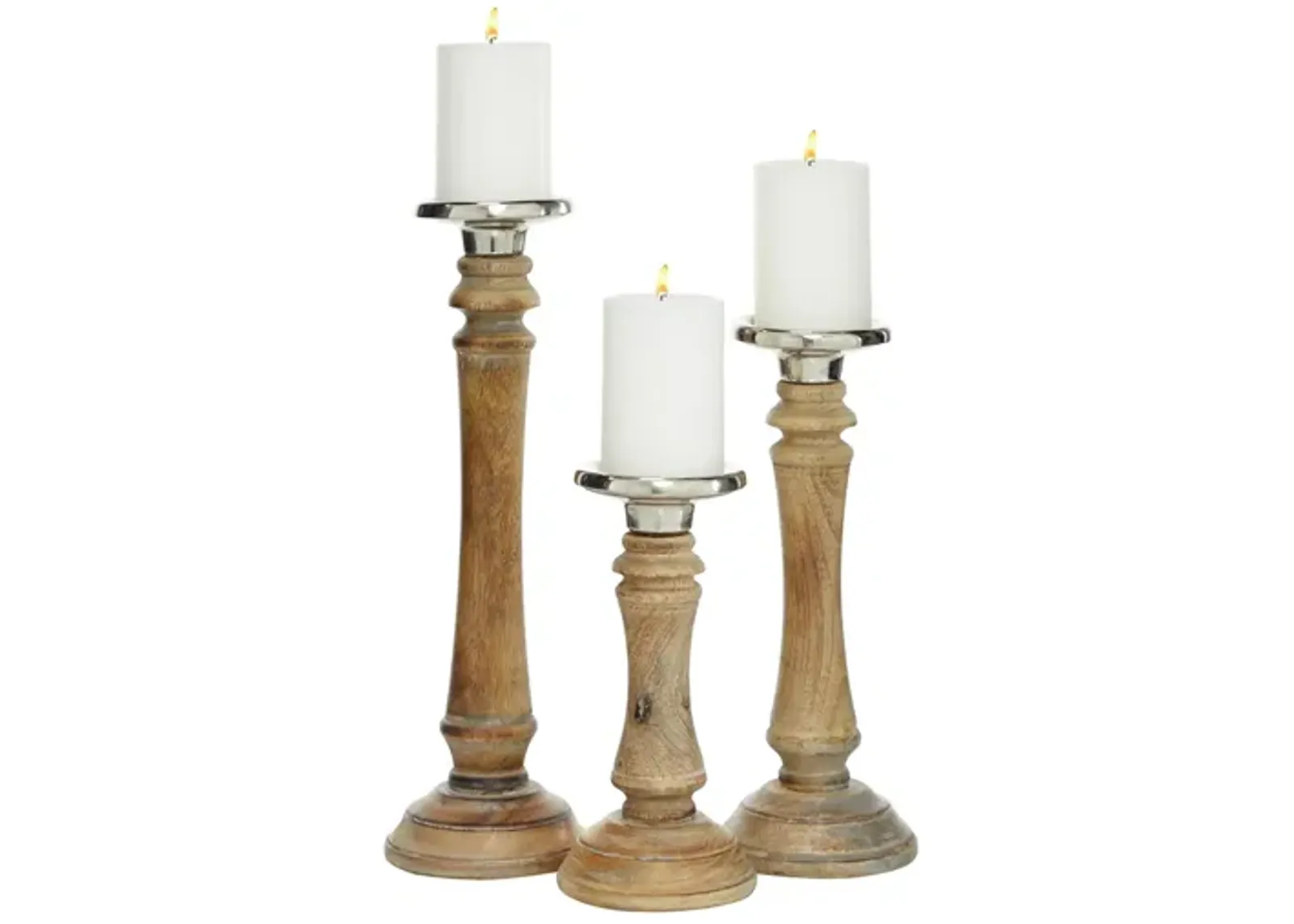 Ivy Collection Set of 3 Brown Wood Candle Holders in Brown by UMA Enterprises