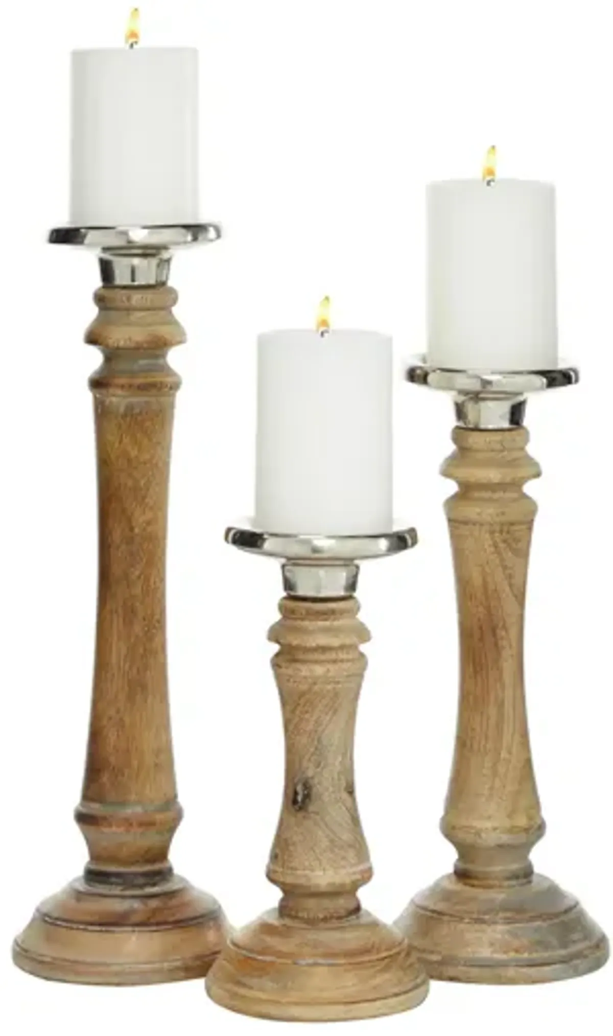 Ivy Collection Set of 3 Brown Wood Candle Holders in Brown by UMA Enterprises