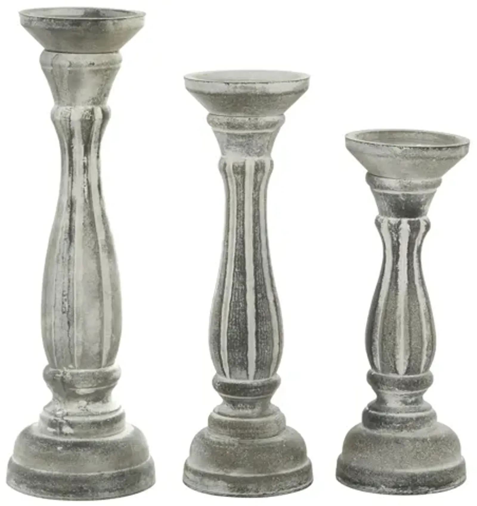 Ivy Collection Set of 3 White Wood Candle Holders