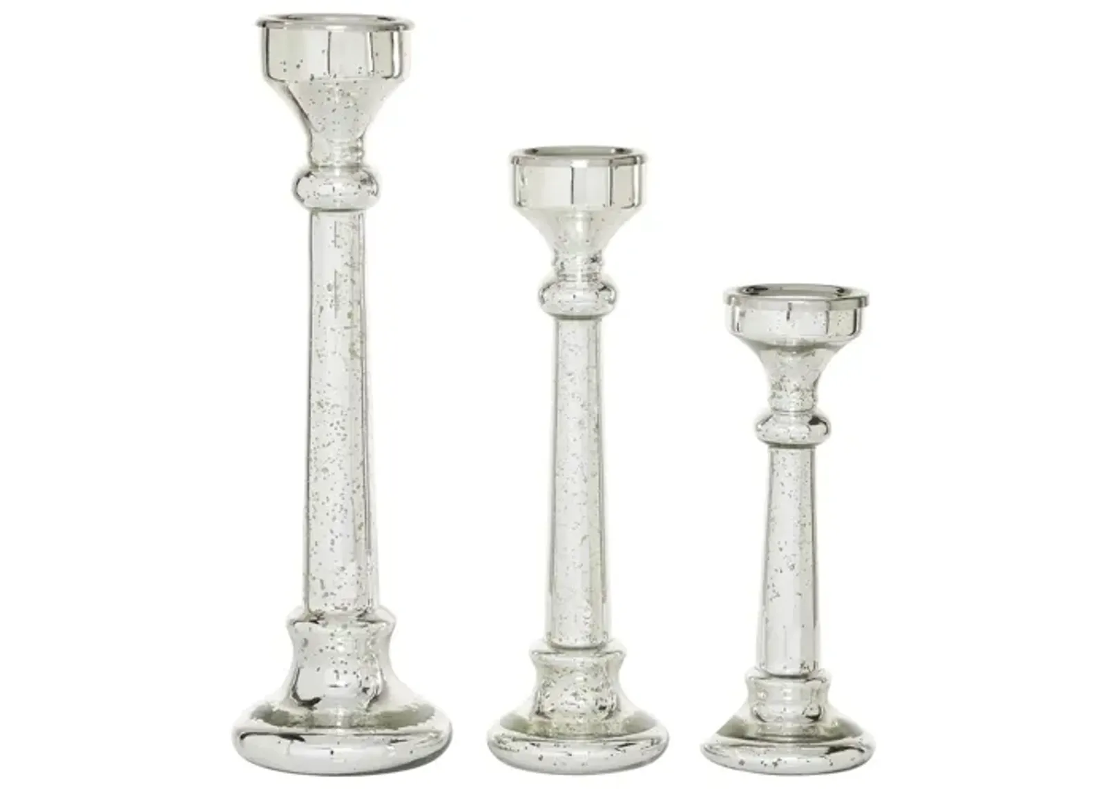 Ivy Collection Set of 3 Silver Glass Candle Holders in Silver by UMA Enterprises