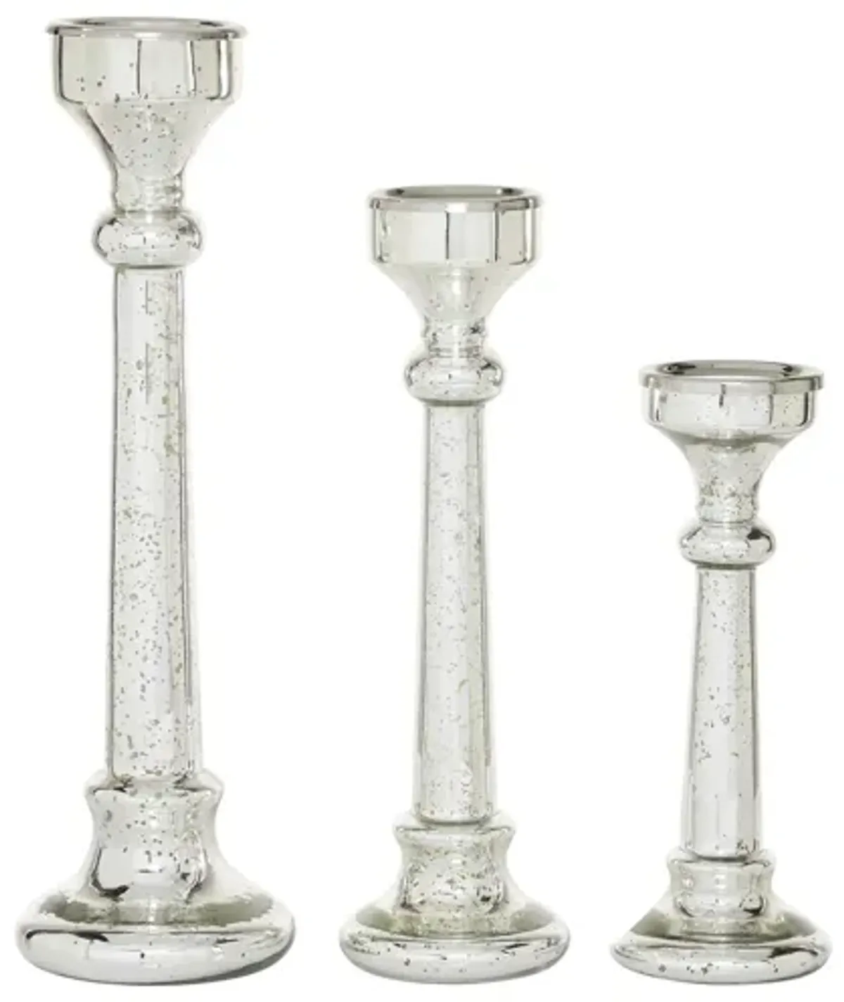 Ivy Collection Set of 3 Silver Glass Candle Holders in Silver by UMA Enterprises