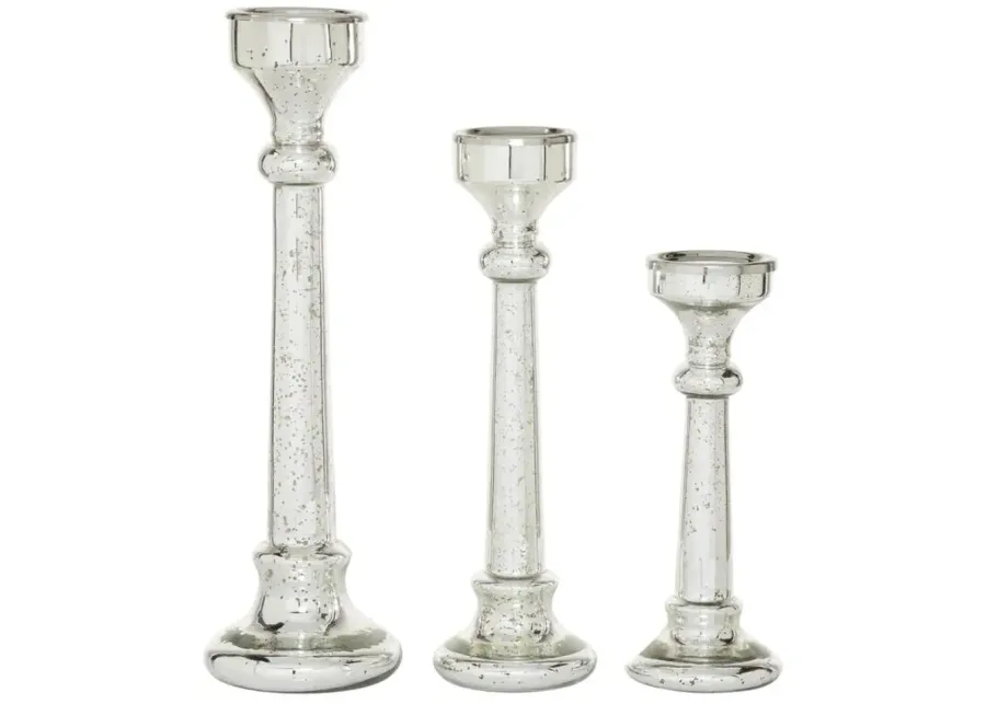 Ivy Collection Set of 3 Silver Glass Candle Holders in Silver by UMA Enterprises