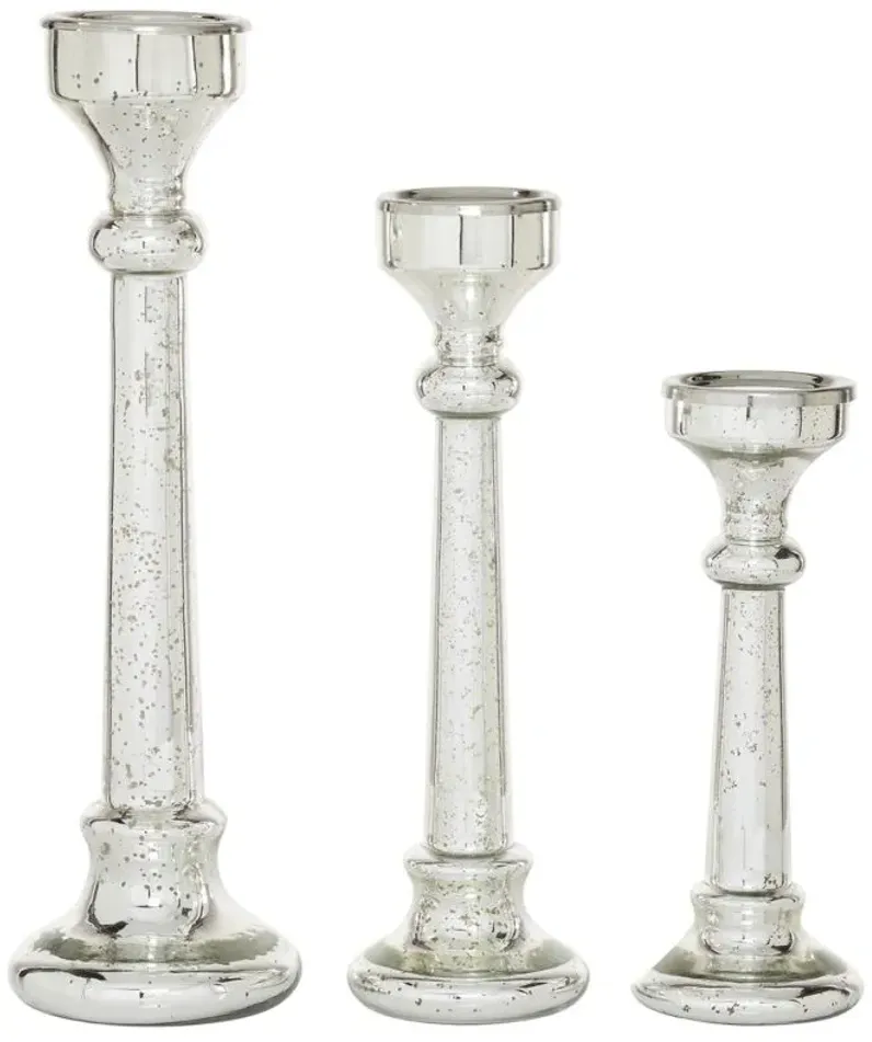 Ivy Collection Set of 3 Silver Glass Candle Holders in Silver by UMA Enterprises