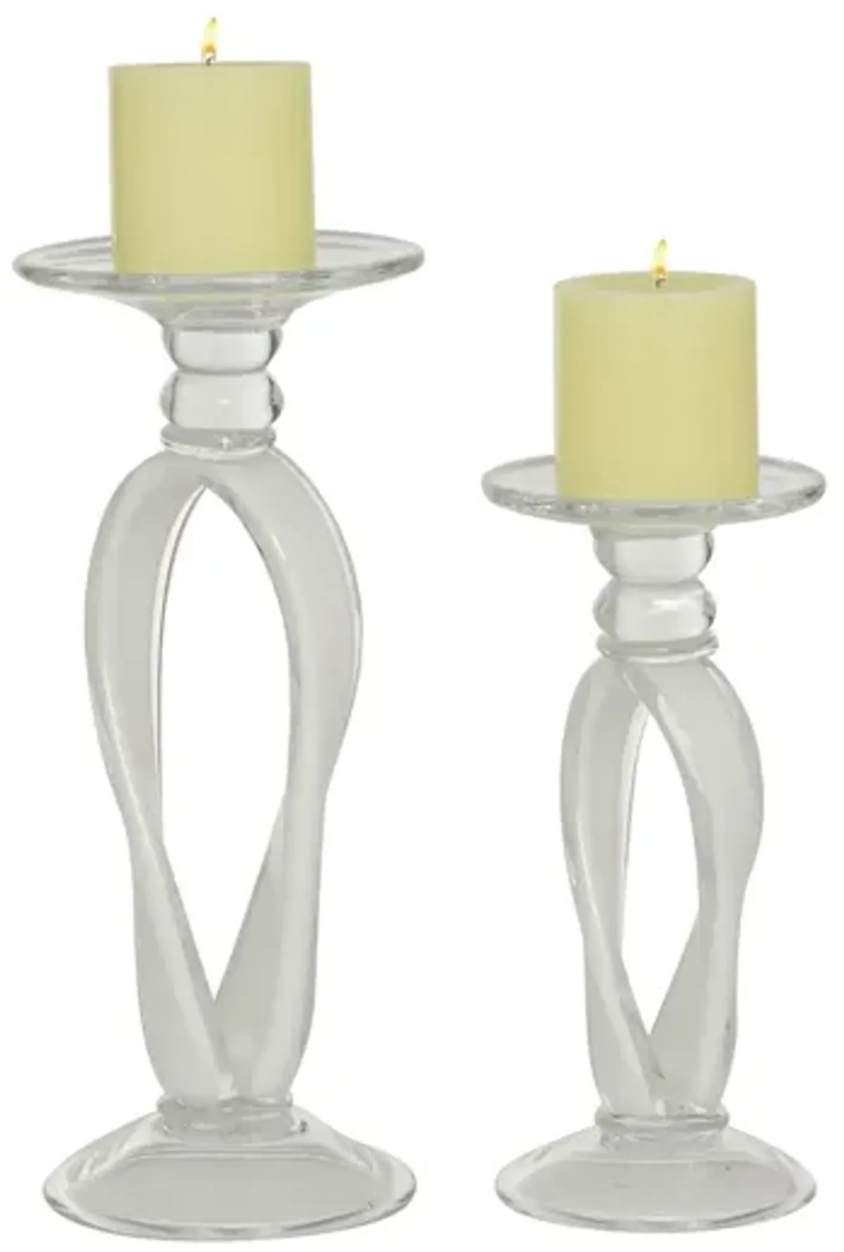 Ivy Collection Set of 2 White Glass Candle Holders