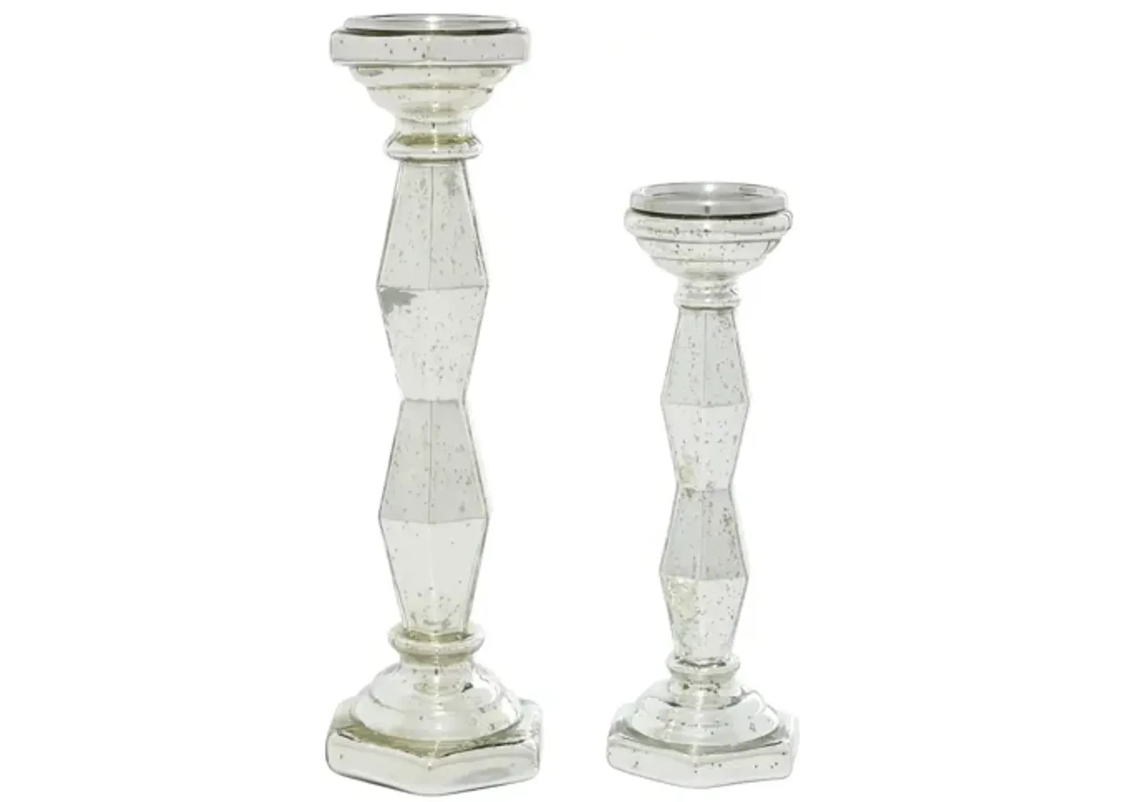 Ivy Collection Set of 2 Silver Glass Candle Holders in Silver by UMA Enterprises