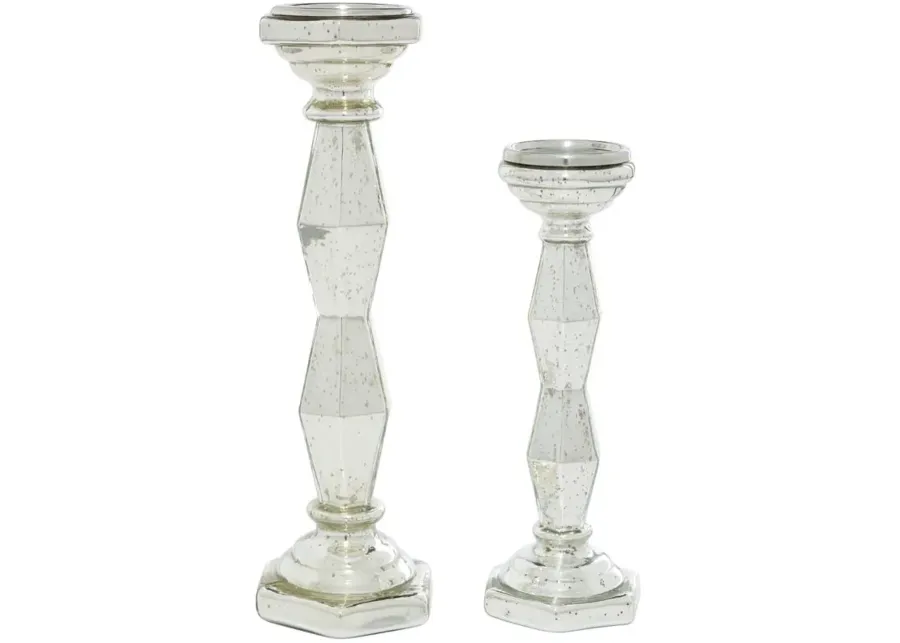 Ivy Collection Set of 2 Silver Glass Candle Holders in Silver by UMA Enterprises