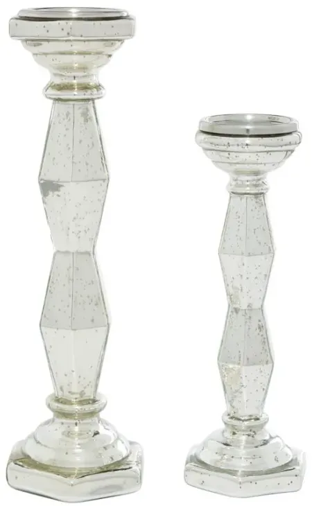 Ivy Collection Set of 2 Silver Glass Candle Holders in Silver by UMA Enterprises