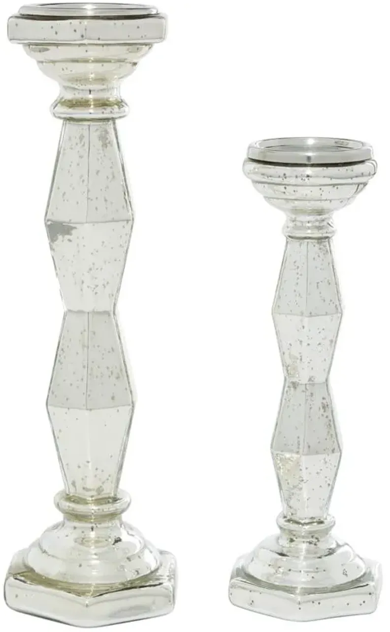 Ivy Collection Set of 2 Silver Glass Candle Holders in Silver by UMA Enterprises