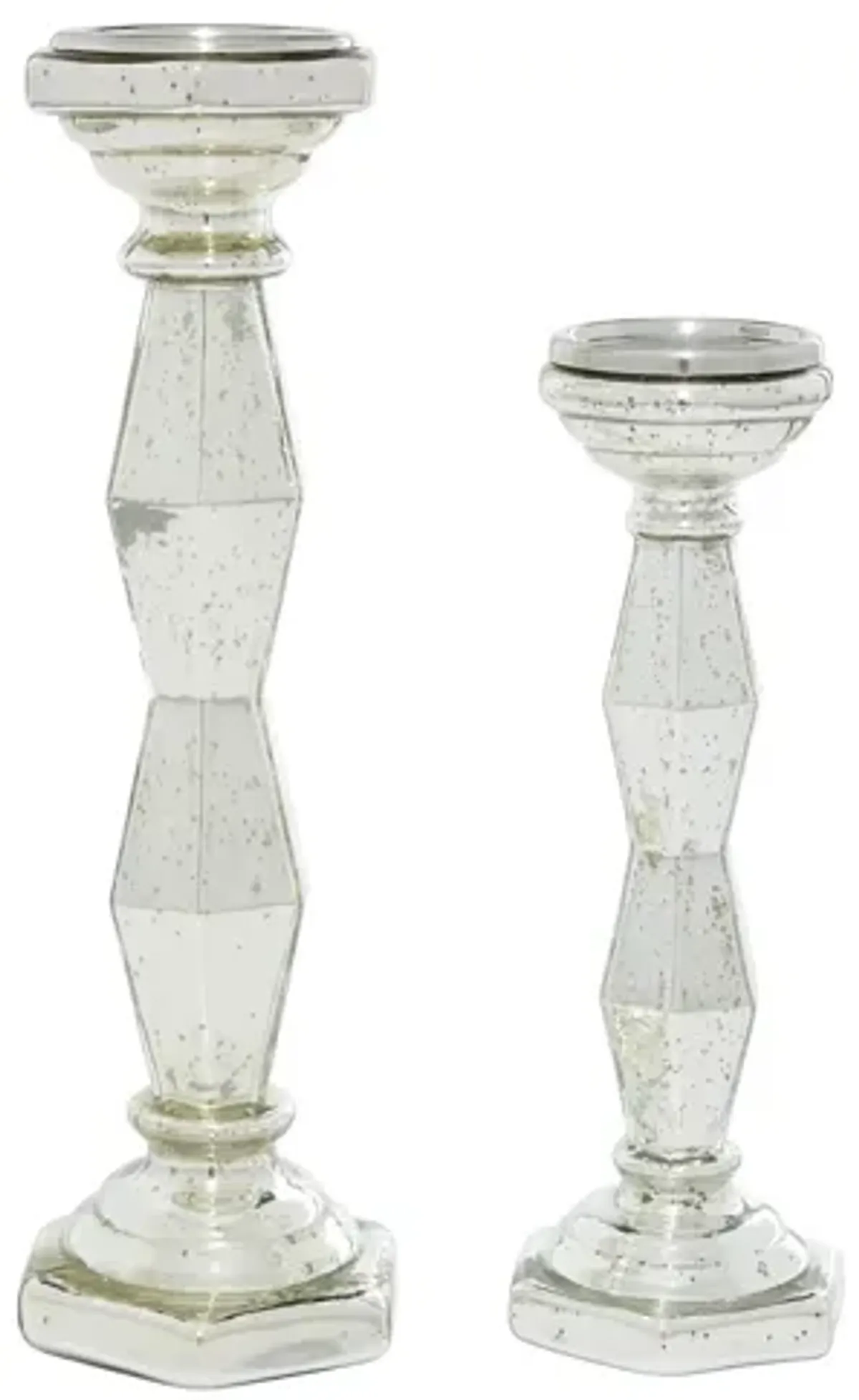 Ivy Collection Set of 2 Silver Glass Candle Holders