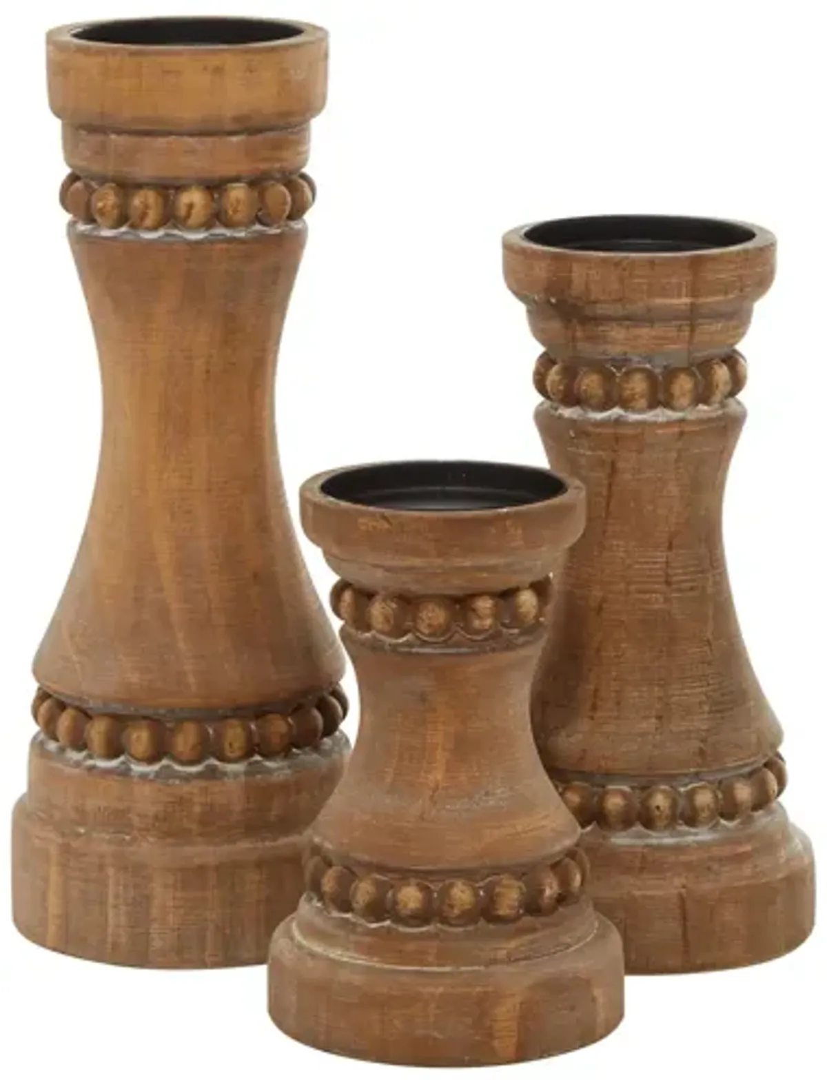 Ivy Collection Nakashima Candle Holders Set of 3 in Brown by UMA Enterprises