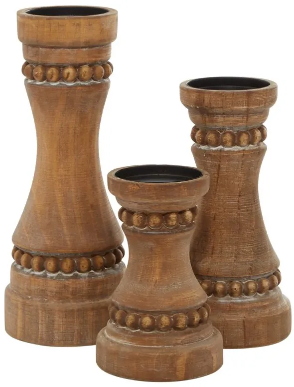 Ivy Collection Nakashima Candle Holders Set of 3 in Brown by UMA Enterprises