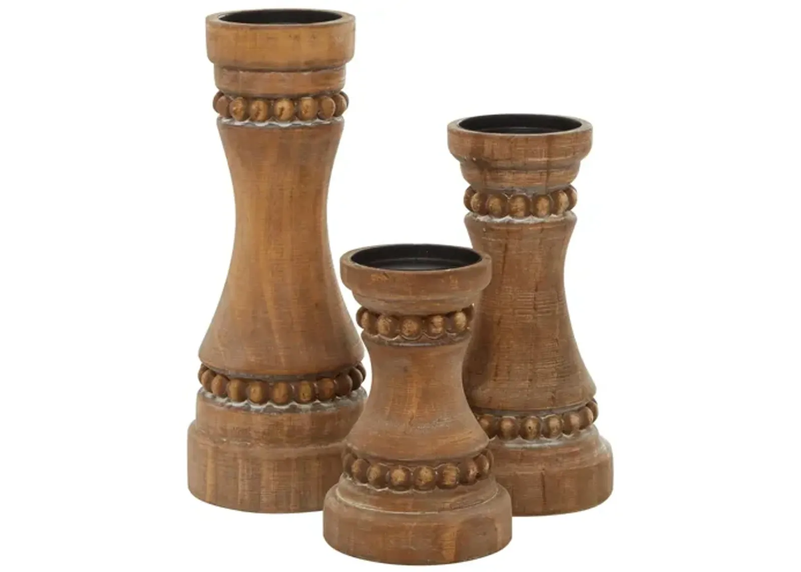 Ivy Collection Nakashima Candle Holders Set of 3 in Brown by UMA Enterprises