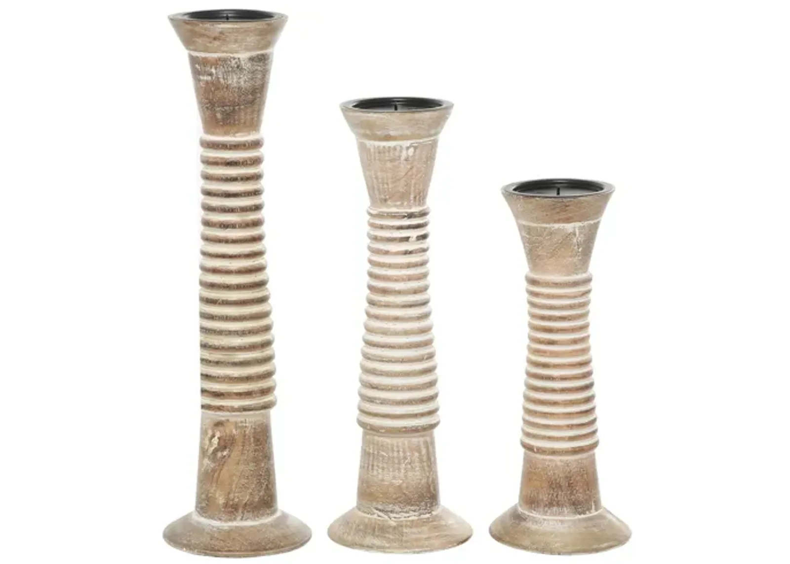 Ivy Collection Set of 3 Brown Wood Candle Holders in Brown by UMA Enterprises