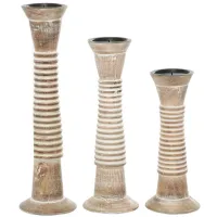 Ivy Collection Set of 3 Brown Wood Candle Holders in Brown by UMA Enterprises