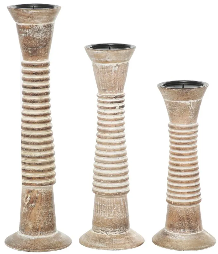 Ivy Collection Set of 3 Brown Wood Candle Holders in Brown by UMA Enterprises