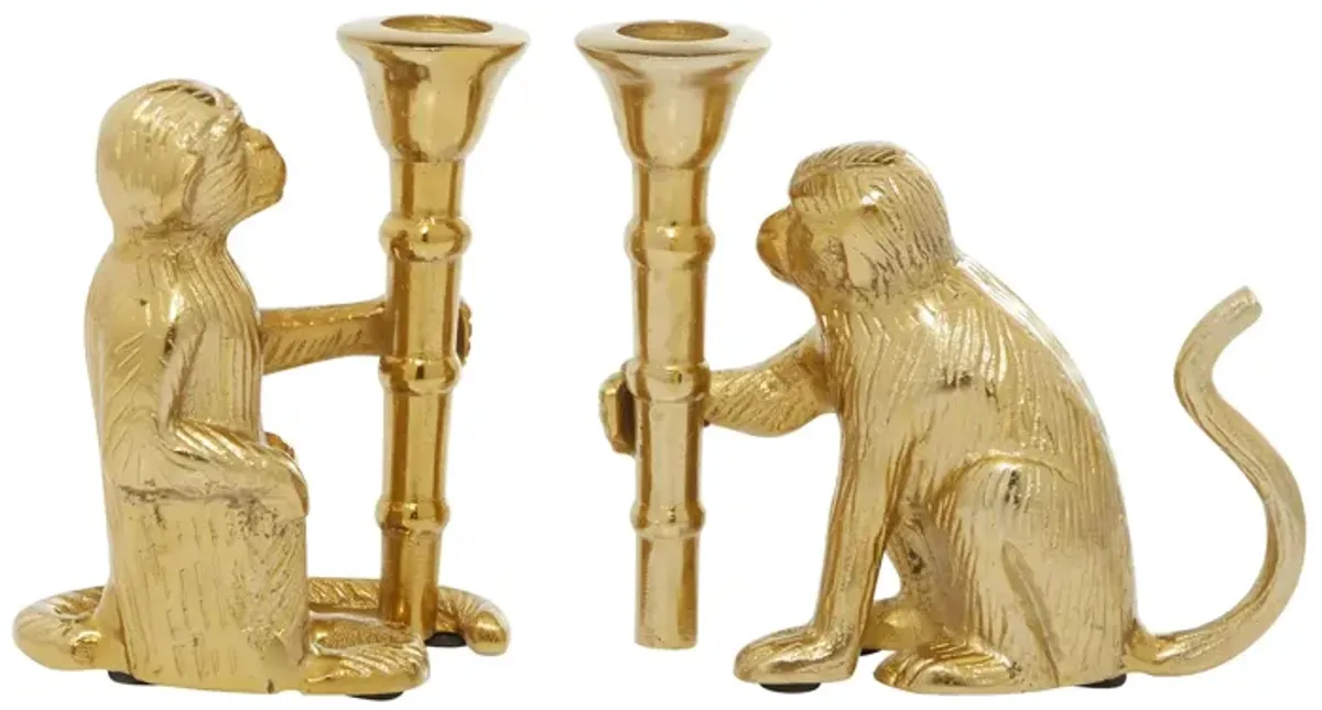 Ivy Collection Set of 2 Gold Aluminum Candle Holders in Gold by UMA Enterprises