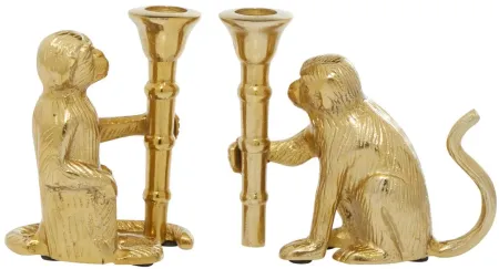 Ivy Collection Set of 2 Gold Aluminum Candle Holders in Gold by UMA Enterprises