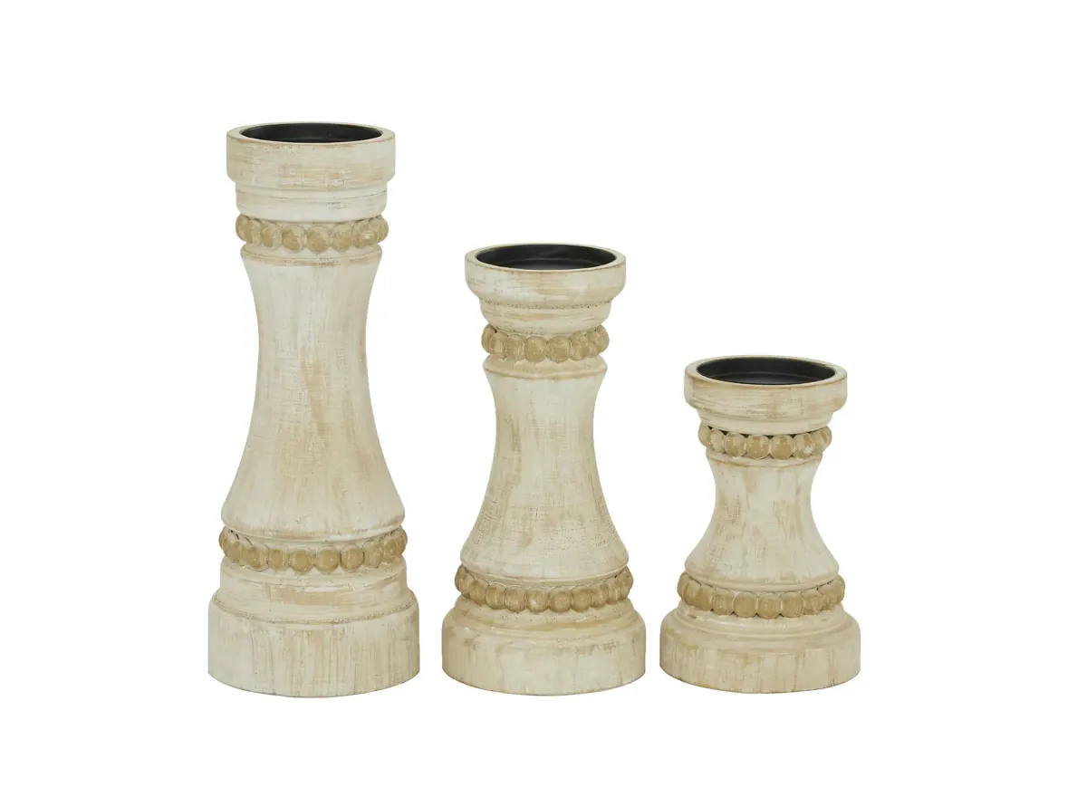 Ivy Collection Nakashima Candle Holders Set of 3 in Cream by UMA Enterprises