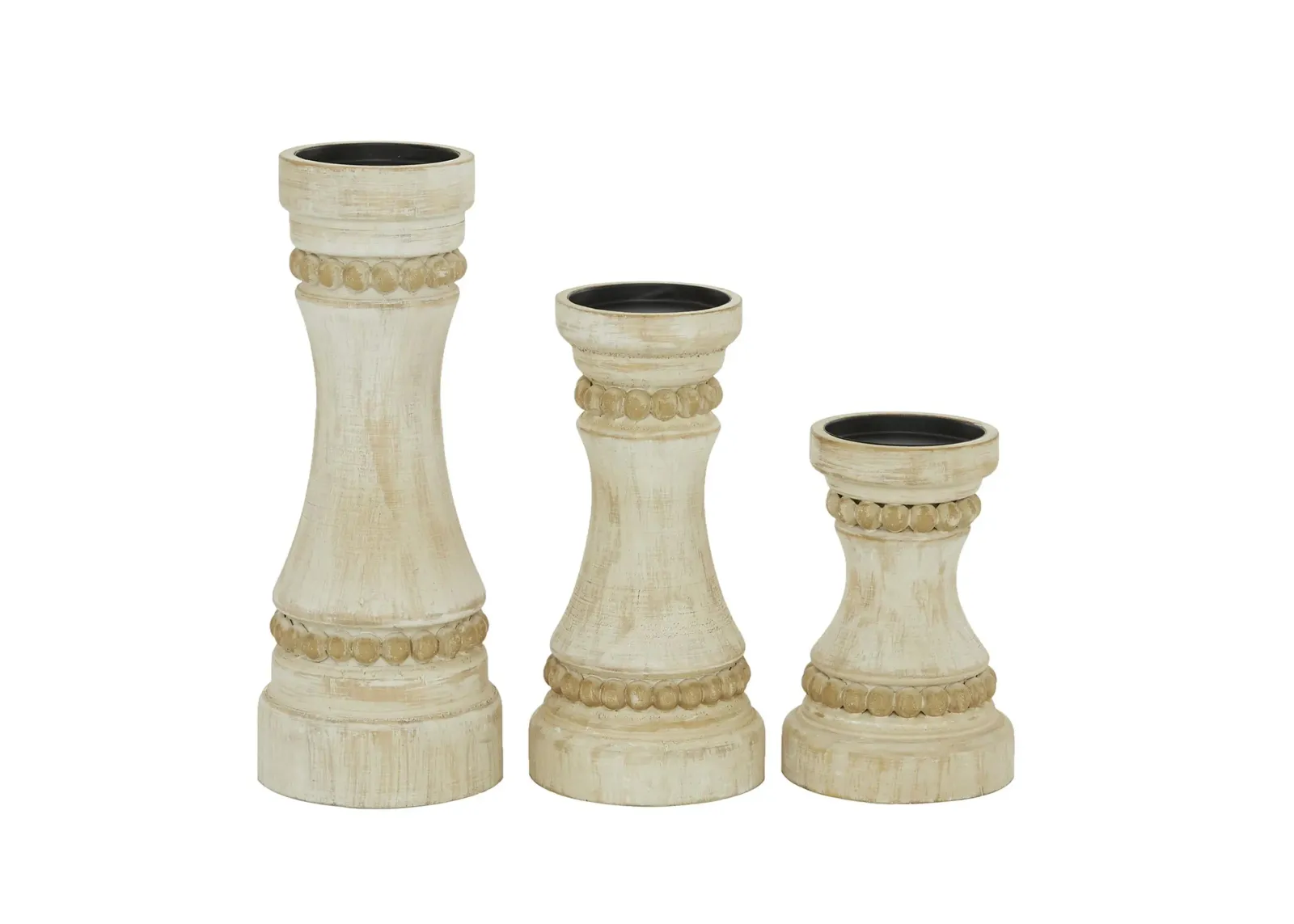 Ivy Collection Nakashima Candle Holders Set of 3 in Cream by UMA Enterprises