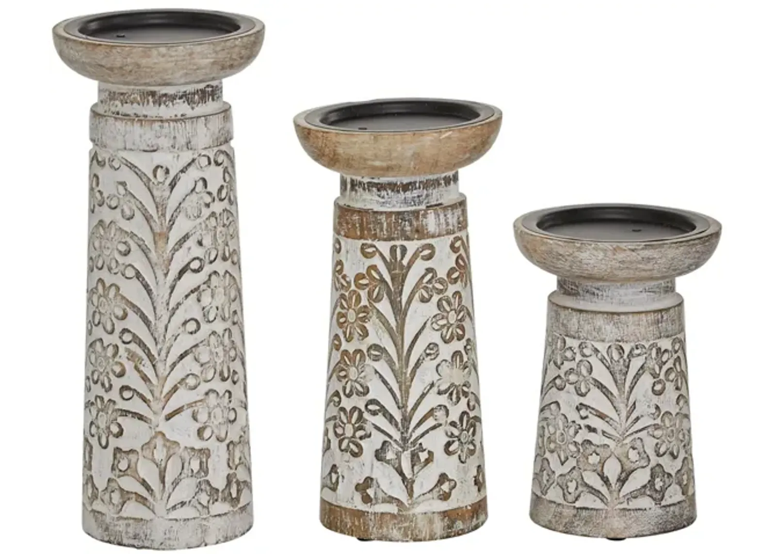 Ivy Collection Tenzen Candle Holders Set of 3 in Brown by UMA Enterprises