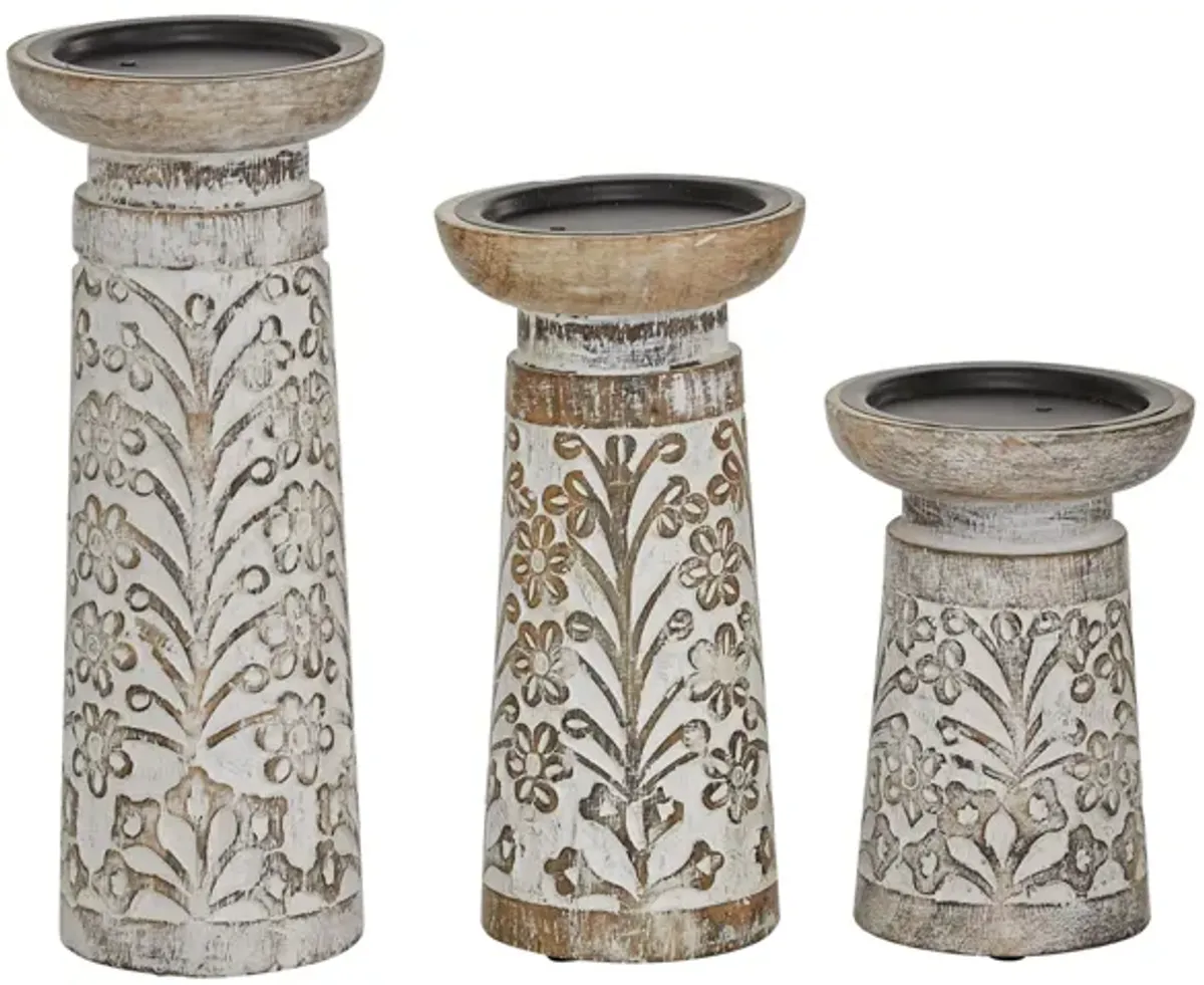 Ivy Collection Tenzen Candle Holders Set of 3 in Brown by UMA Enterprises