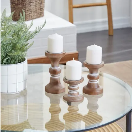 Ivy Collection Atlantis Candle Holders Set of 3 in Brown by UMA Enterprises