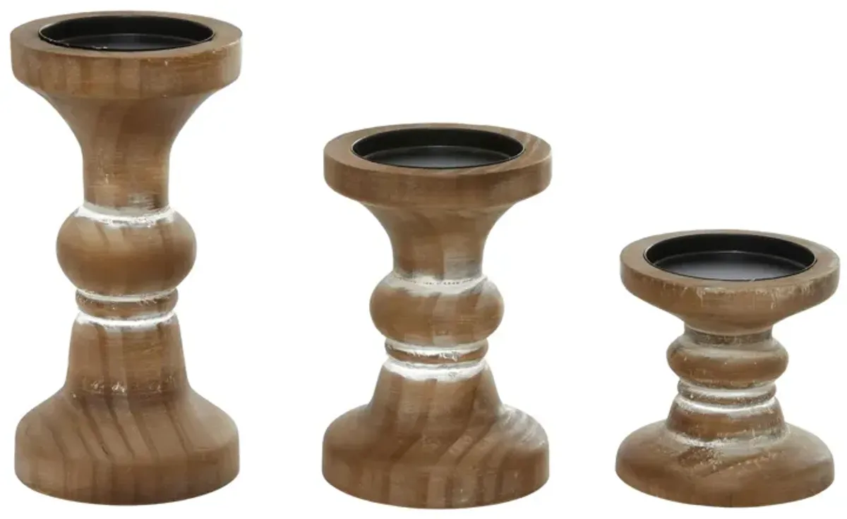 Ivy Collection Atlantis Candle Holders Set of 3 in Brown by UMA Enterprises