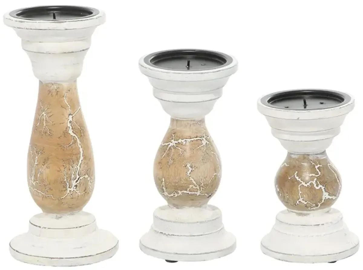 Ivy Collection Sulu Candle Holders Set of 3 in Beige by UMA Enterprises