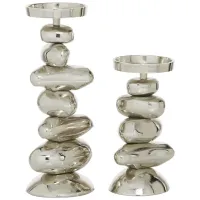 Ivy Collection Alurium Candle Holder Set of 2 in Silver by UMA Enterprises