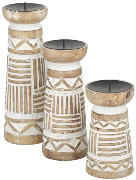 Ivy Collection Ueda Candle Holders Set of 3 in Brown by UMA Enterprises