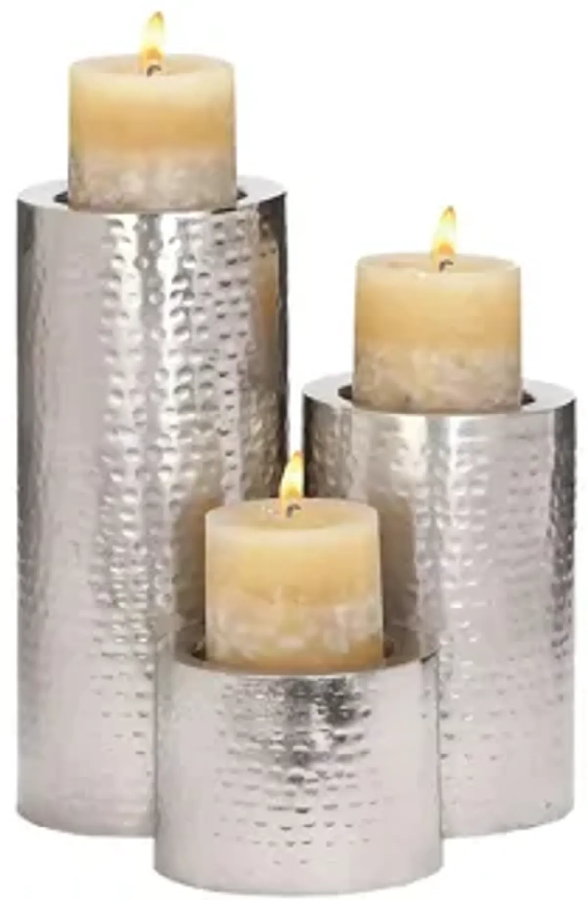 Ivy Collection Set of 3 Silver Metal Candle Holders