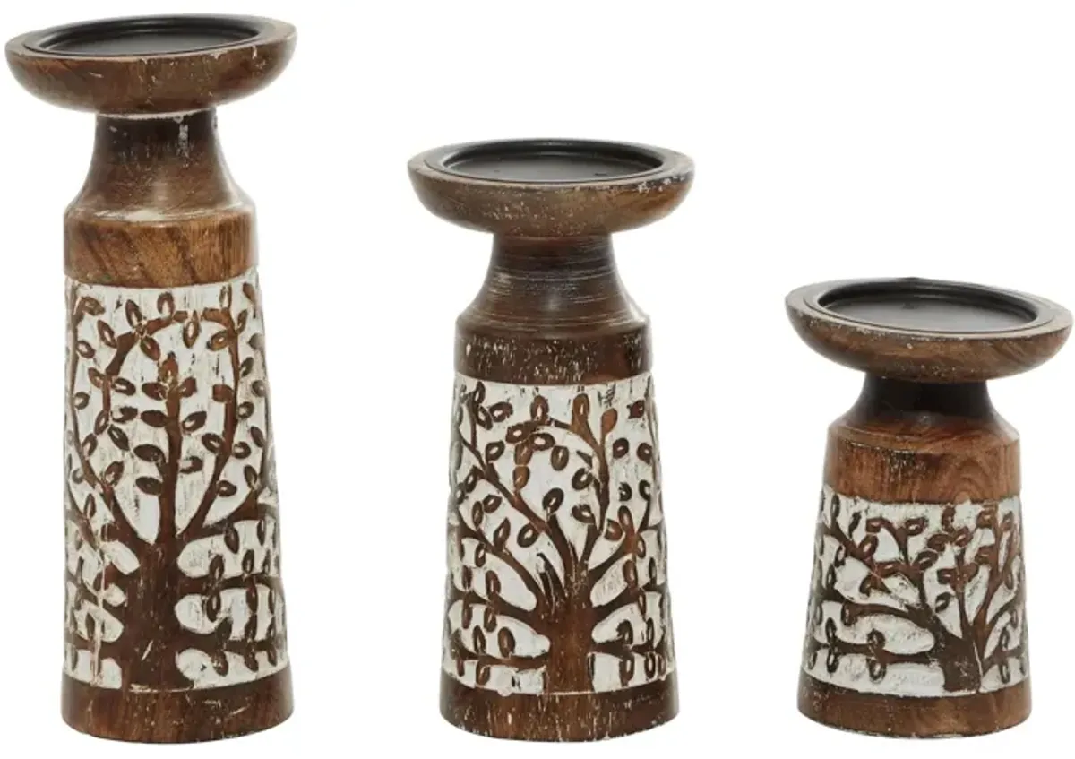 Ivy Collection Aylah Candle Holders Set of 3 in Brown by UMA Enterprises