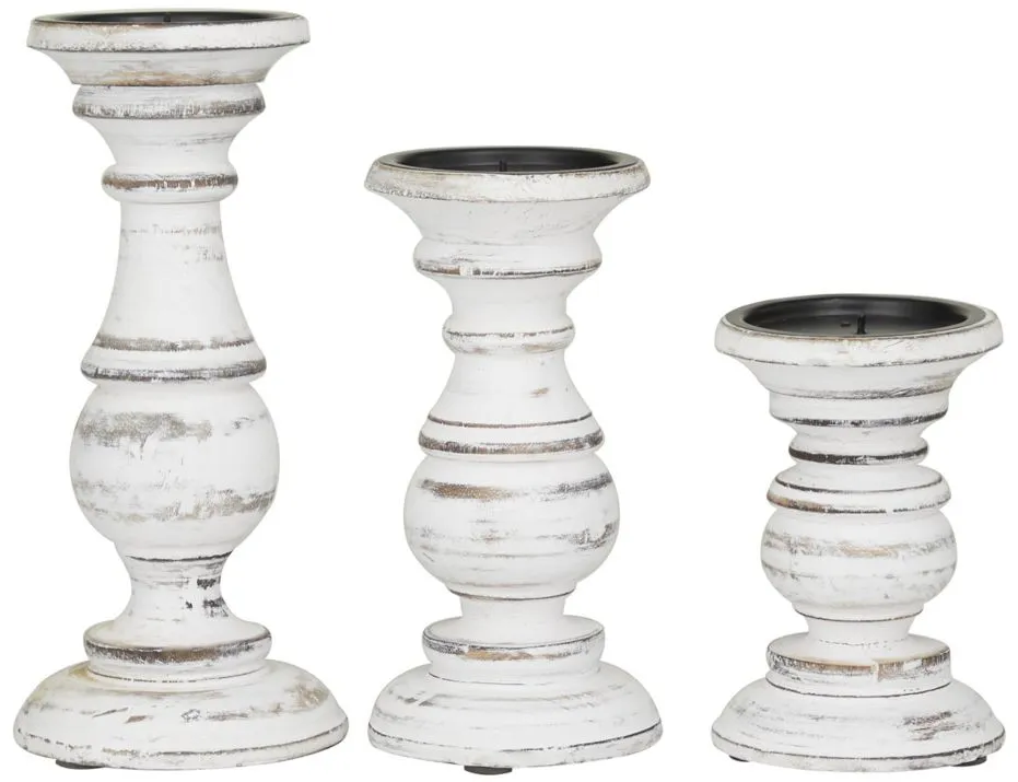 Ivy Collection Apenimon Candle Holders Set of 3 in White by UMA Enterprises
