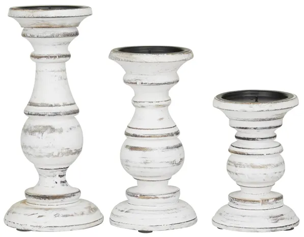 Ivy Collection Apenimon Candle Holders Set of 3 in White by UMA Enterprises