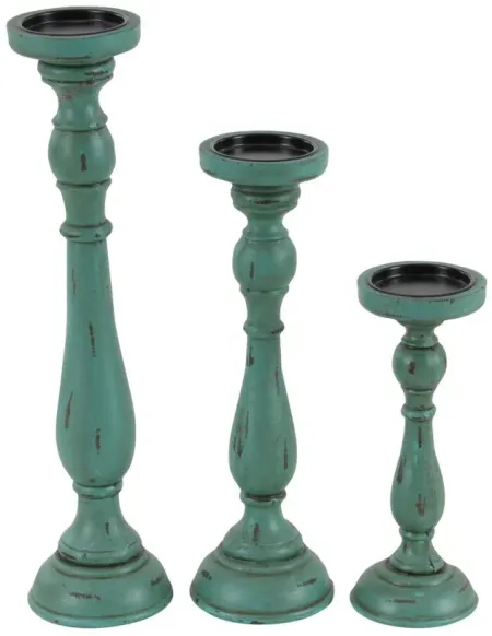 Ivy Collection Devereux Candle Holders Set of 3 in Teal by UMA Enterprises