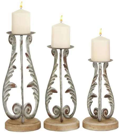 Ivy Collection Juarez Candle Holders: Set of 3 in Silver by UMA Enterprises