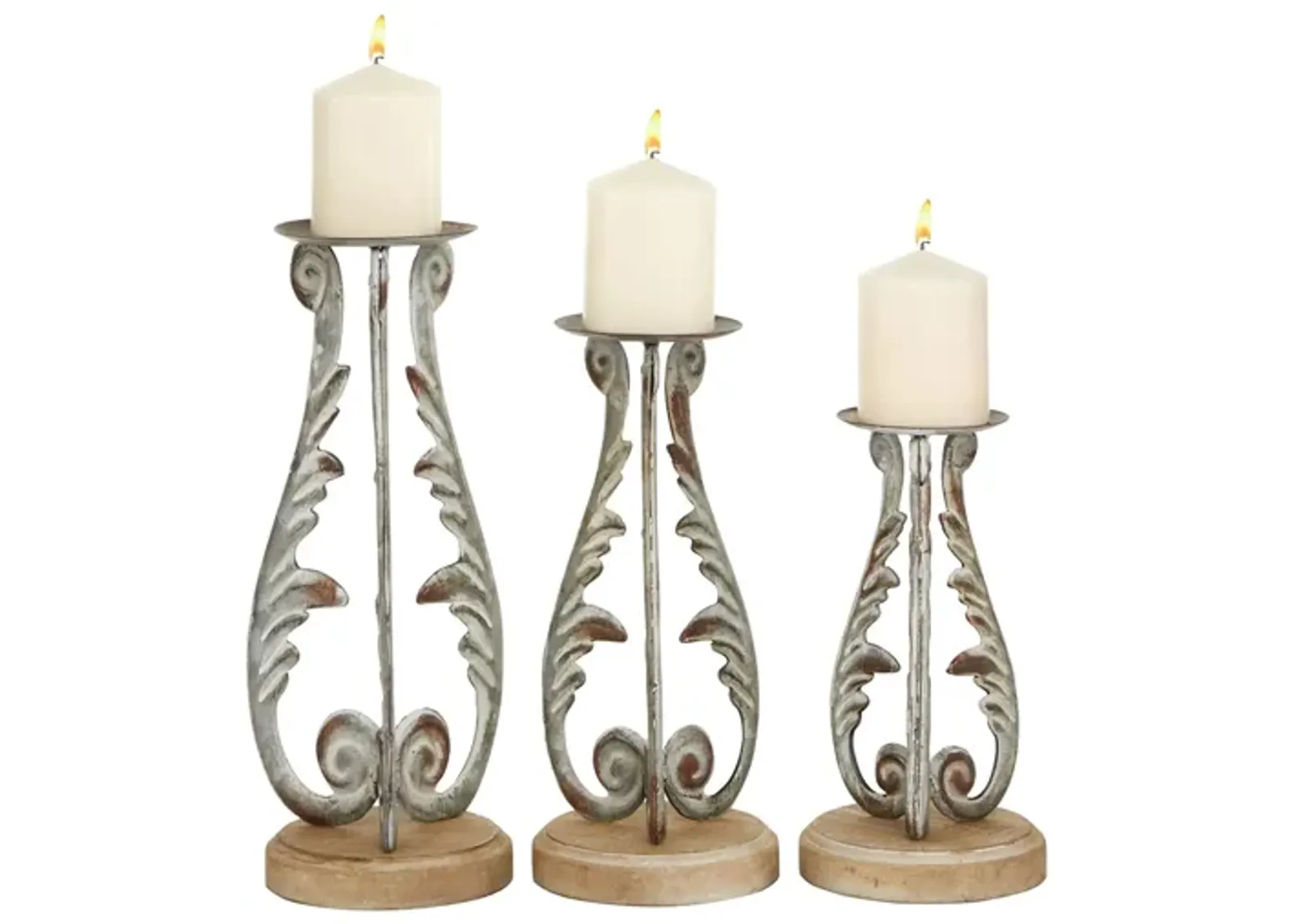 Ivy Collection Juarez Candle Holders: Set of 3 in Silver by UMA Enterprises