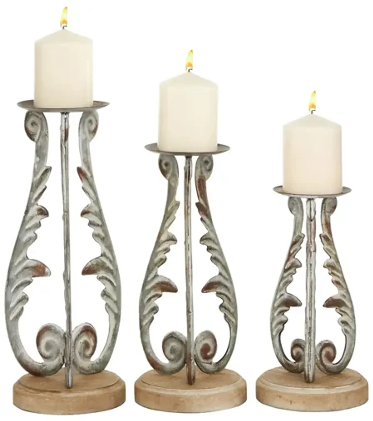 Ivy Collection Juarez Candle Holders: Set of 3 in Silver by UMA Enterprises