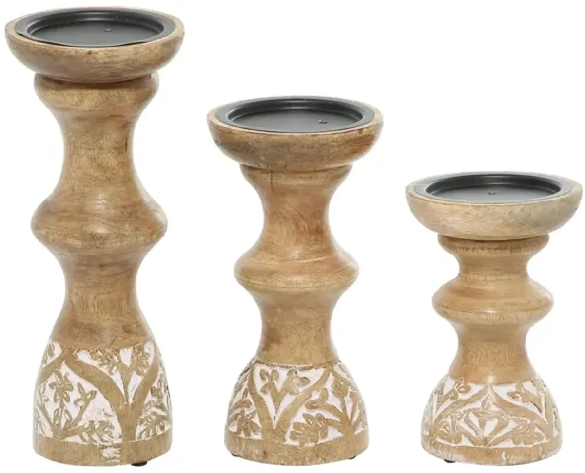 Ivy Collection Nathaniel Candle Holders Set of 3 in Brown by UMA Enterprises