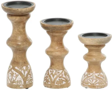 Ivy Collection Nathaniel Candle Holders Set of 3 in Brown by UMA Enterprises