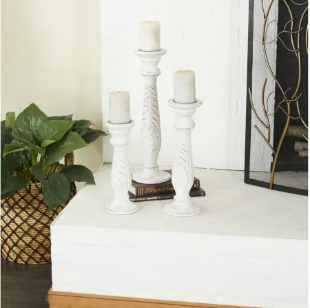 Ivy Collection Agrarian Candle Holders Set of 3 in White by UMA Enterprises