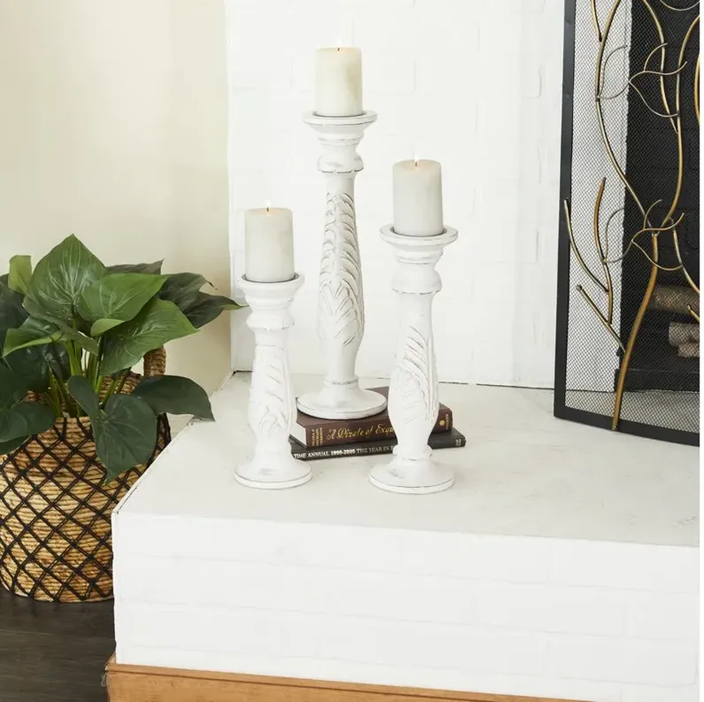 Ivy Collection Agrarian Candle Holders Set of 3 in White by UMA Enterprises