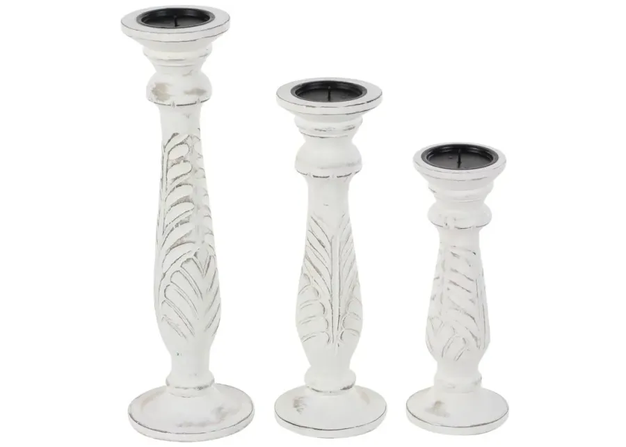 Ivy Collection Agrarian Candle Holders Set of 3 in White by UMA Enterprises