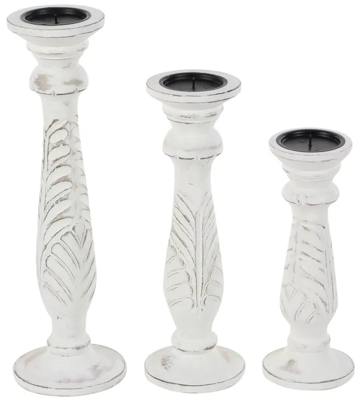 Ivy Collection Agrarian Candle Holders Set of 3 in White by UMA Enterprises