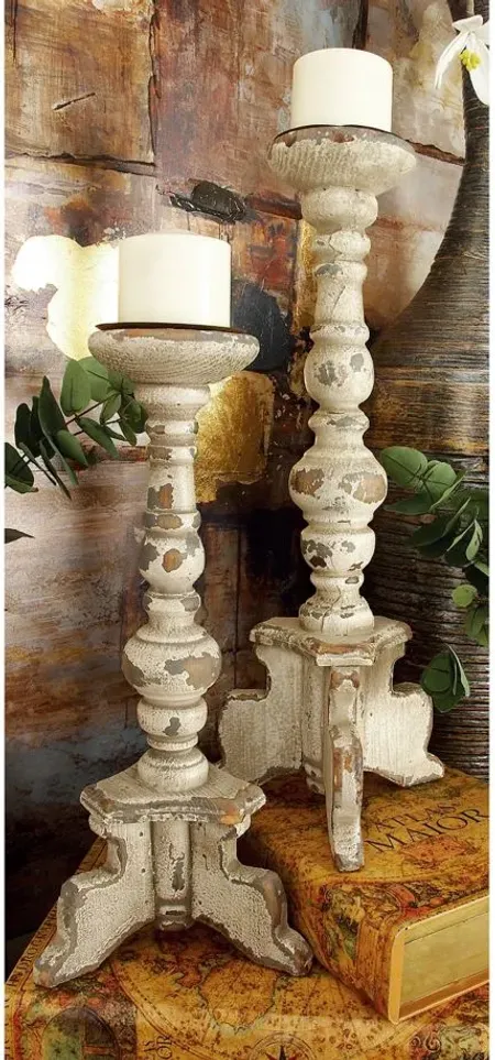 Ivy Collection Hrithik Candle Holders Set of 2 in White by UMA Enterprises