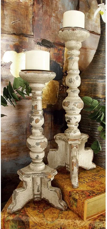 Ivy Collection Hrithik Candle Holders Set of 2 in White by UMA Enterprises