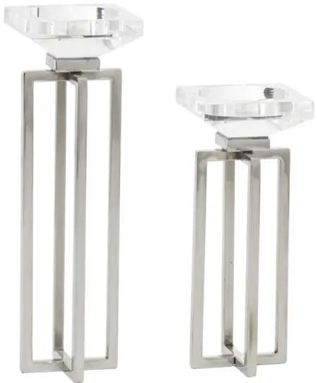 Ivy Collection Ibiza Candle Holders Set of 2 in Silver by UMA Enterprises
