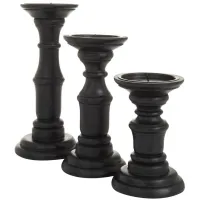 Ivy Collection Beru Candle Holders Set of 3 in Black by UMA Enterprises