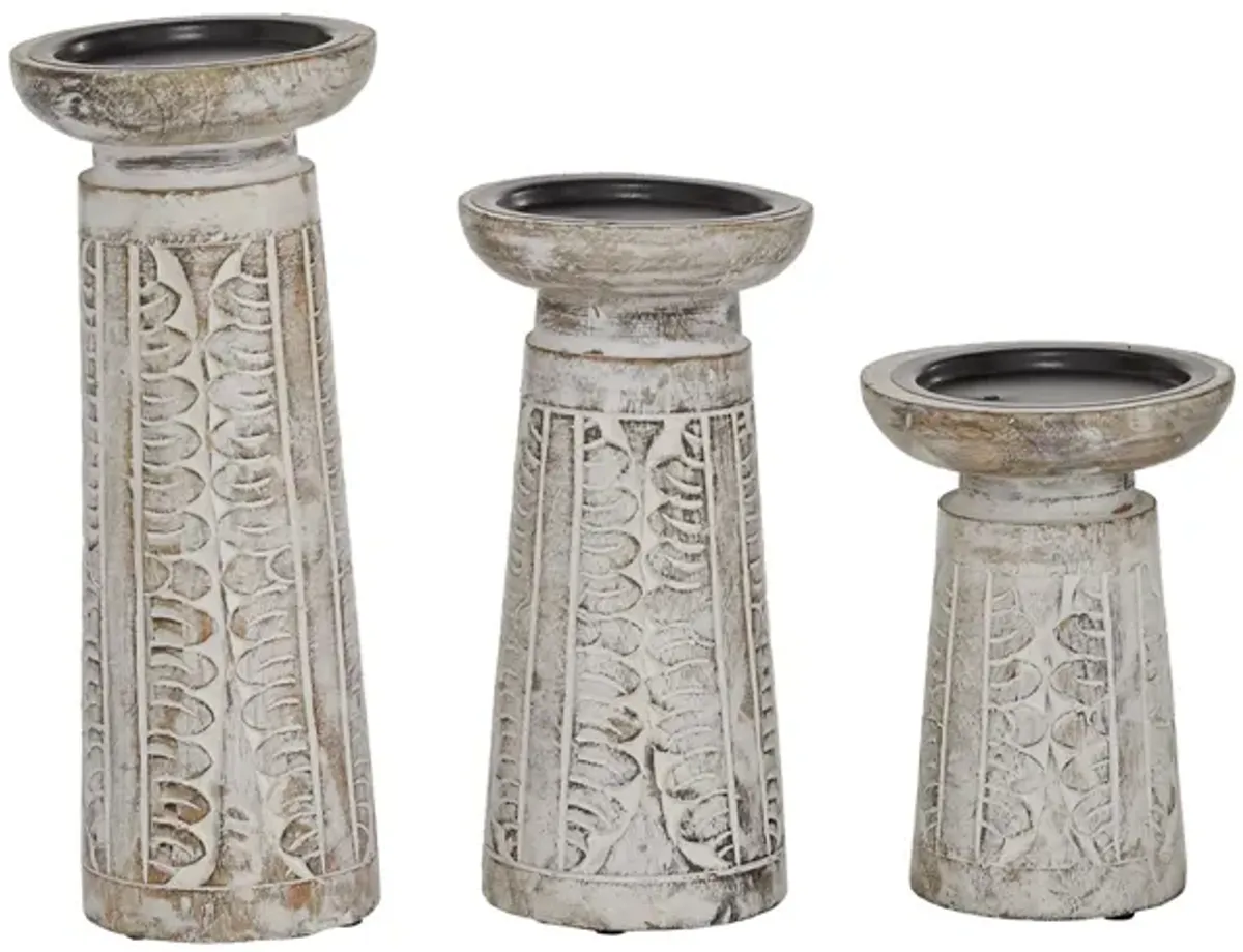 Ivy Collection Etienne Candle Holders Set of 3 in White by UMA Enterprises